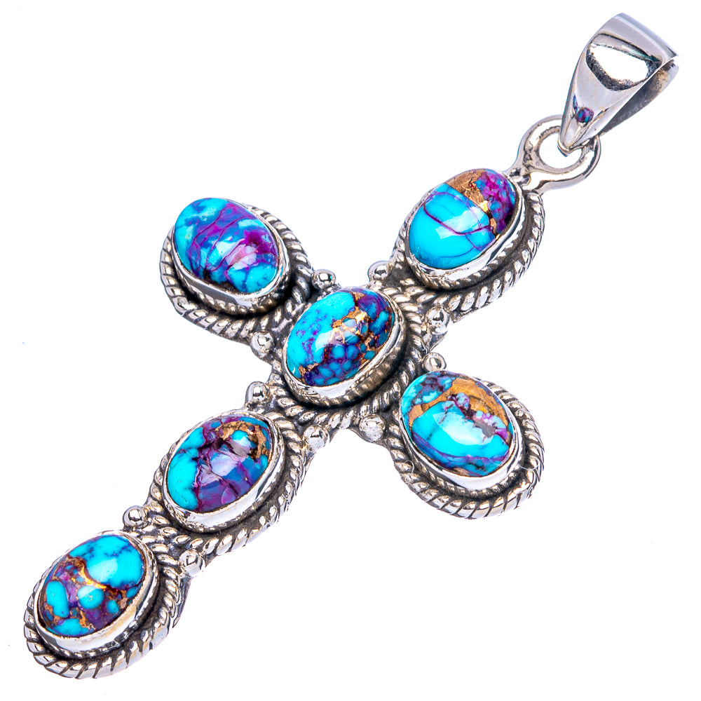 Spiny Oyster Turquoise Cross Pendant 2" (925 Sterling Silver) P43141