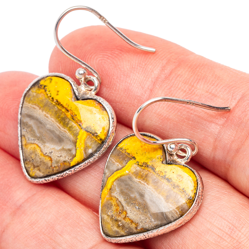 Bumble Bee Jasper Heart Earrings 1 1/4" (925 Sterling Silver) E2445