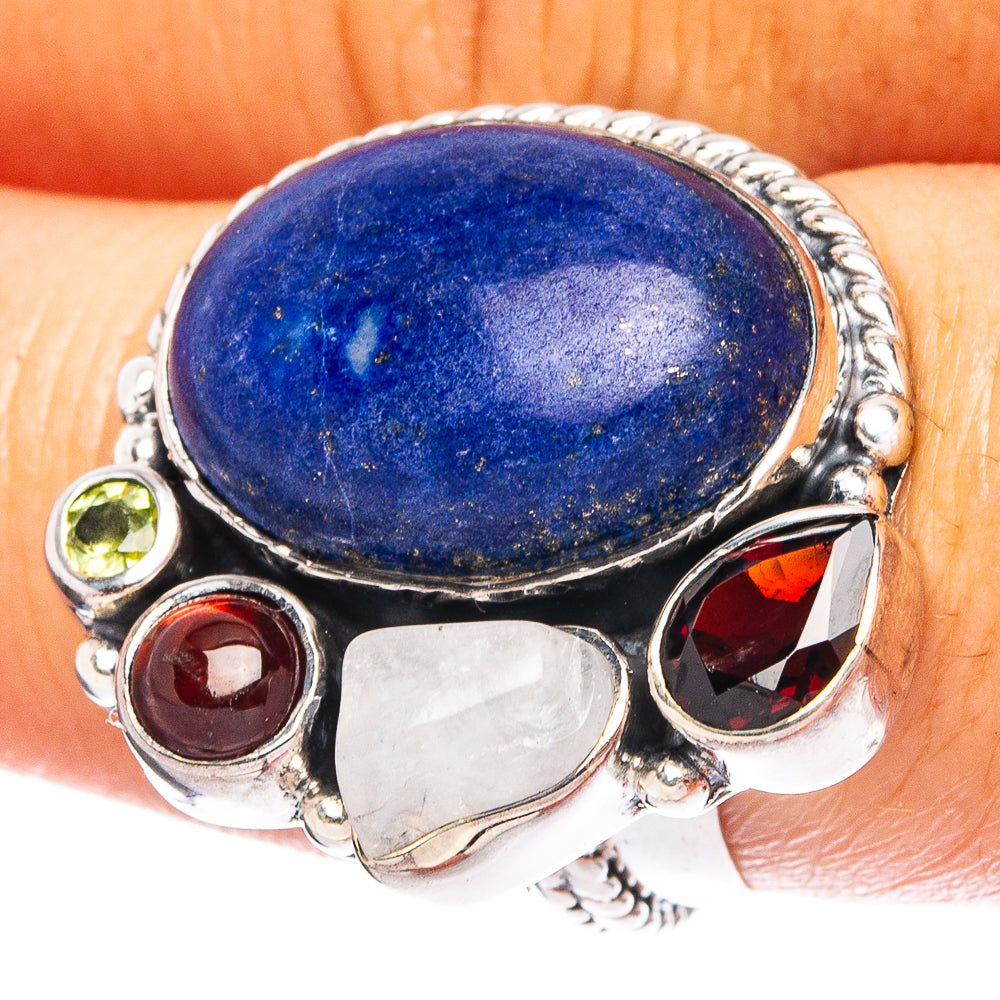 Lapis Lazuli, Garnet, Rainbow Moonstone 925 Sterling Silver Ring Size 7.5 (925 Sterling Silver) R6356