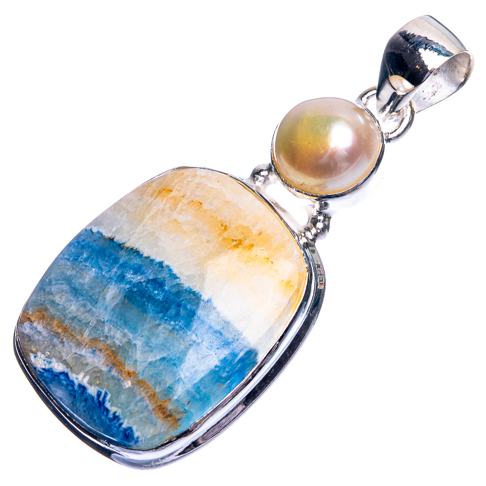 Blue Scheelite, Cultured Pearl Pendant 1 3/4" (925 Sterling Silver) P39179