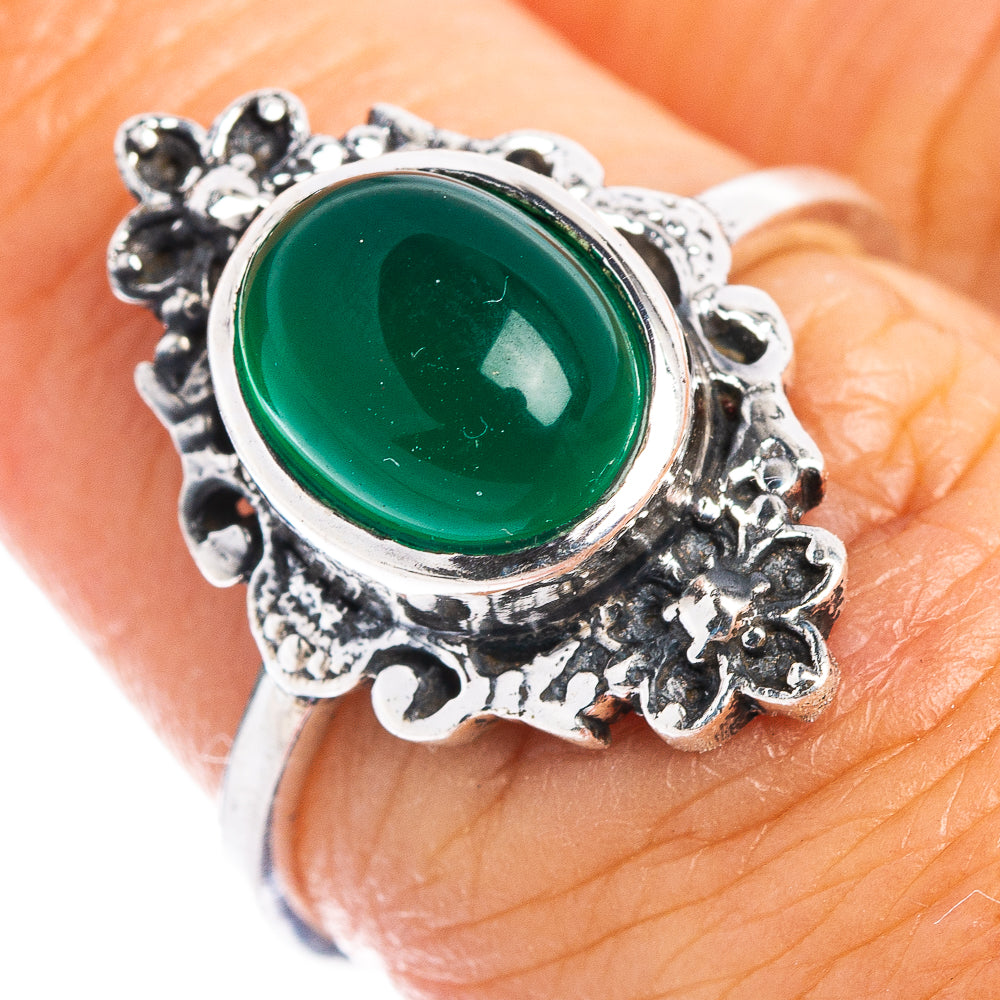Green Onyx Dainty Ring Size 6.75 (.925 Sterling Silver)
