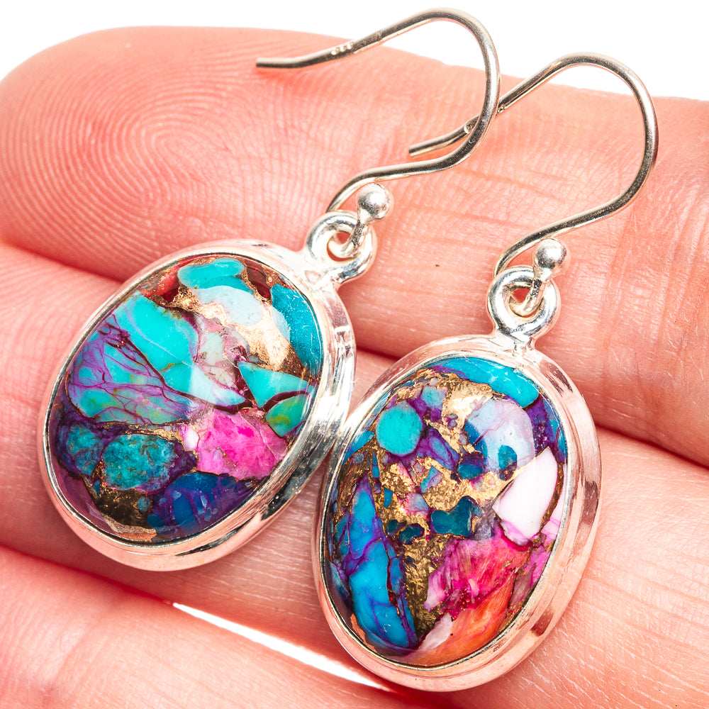 Kingman Pink Dahlia Turquoise Earrings 1 3/8" (925 Sterling Silver) E432631