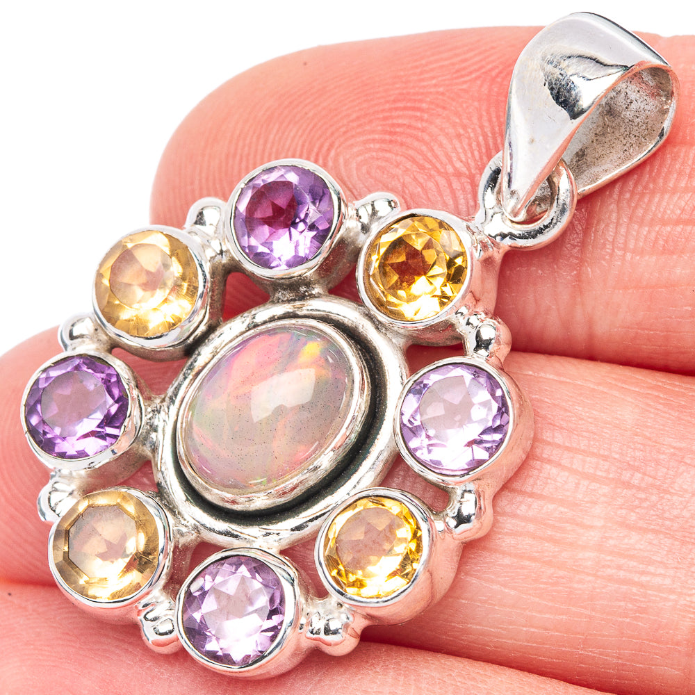 Rare Ethiopian Opal, Citrine, Amethyst Pendant 1 1/2" (925 Sterling Silver) P40978