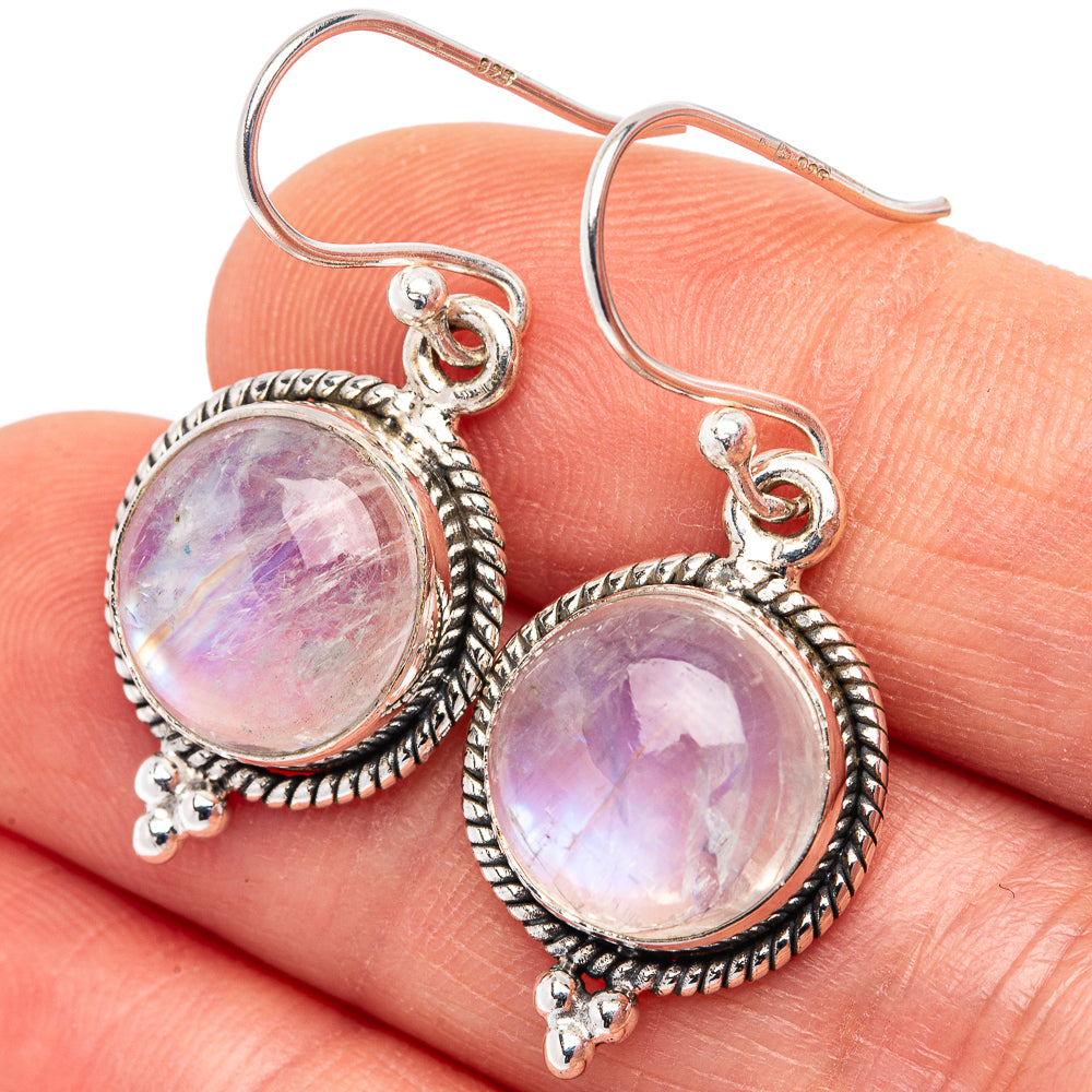 Rainbow Moonstone Earrings 1 3/8" (.925 Sterling Silver)