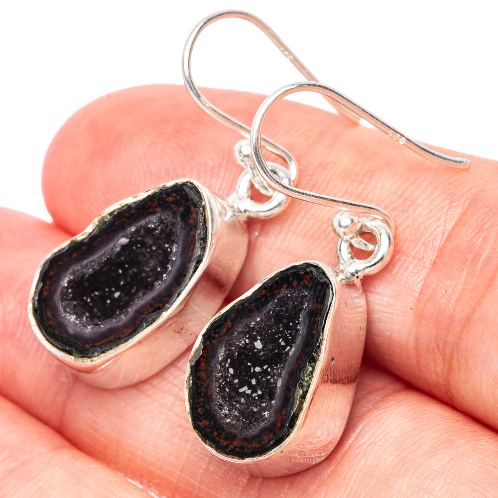 Premium Black Geode Slice Earrings 1 1/4" (925 Sterling Silver) E1271