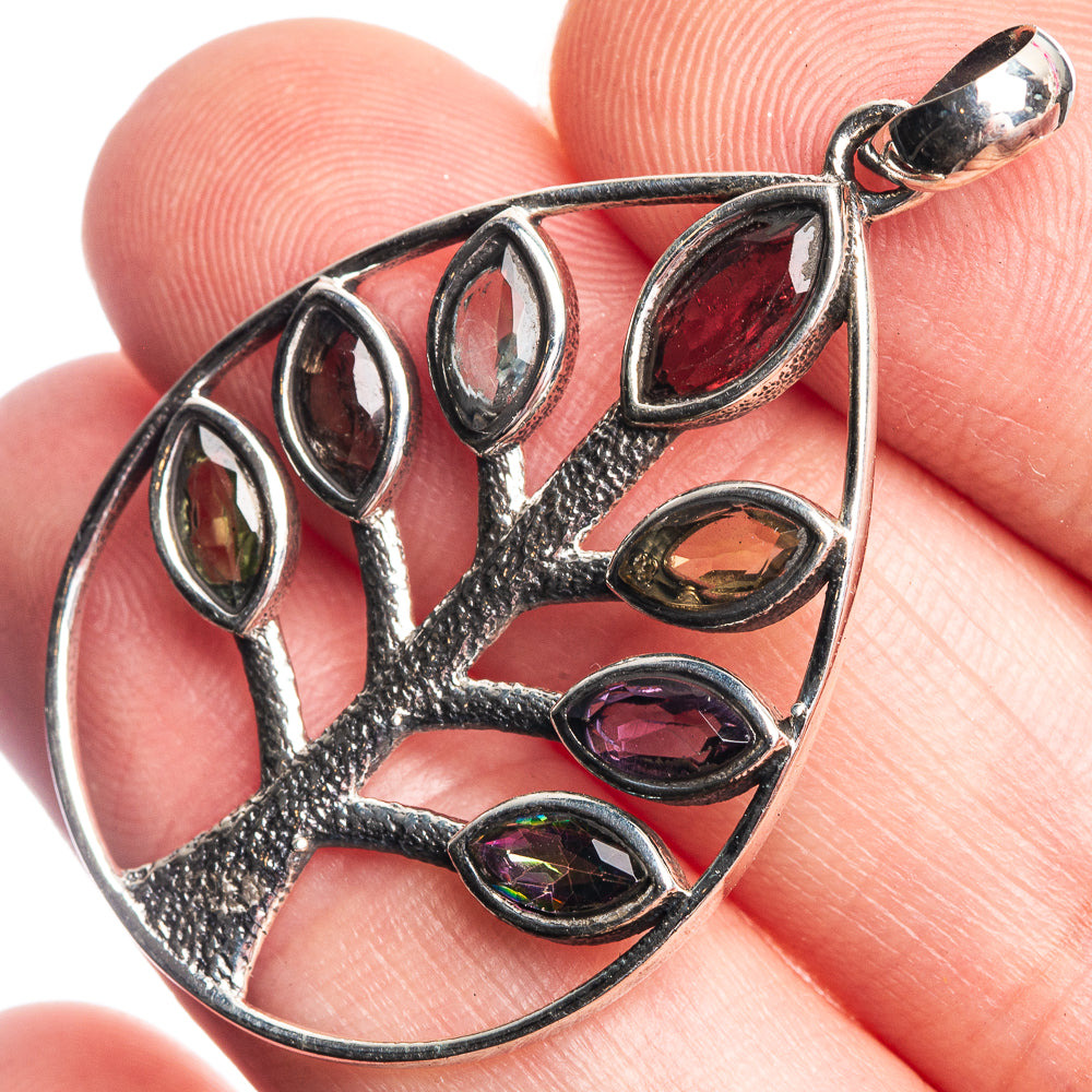 Garnet, Blue Topaz, Amethyst, Mystic Topaz Dainty Pendant 1 5/8" (925 Sterling Silver) P39133