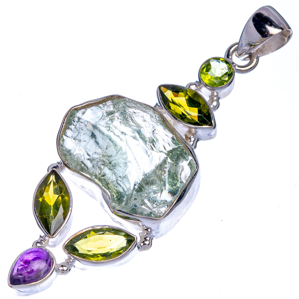 Raw Aquamarine, Peridot, Amethyst Pendant 2 3/8" (925 Sterling Silver) P39806