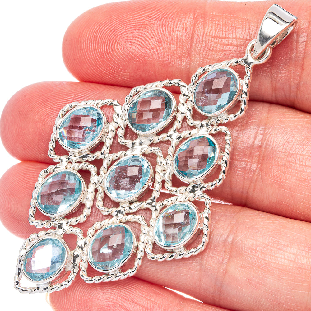 Signature Blue Topaz Pendant 2 5/8" (925 Sterling Silver) P42284
