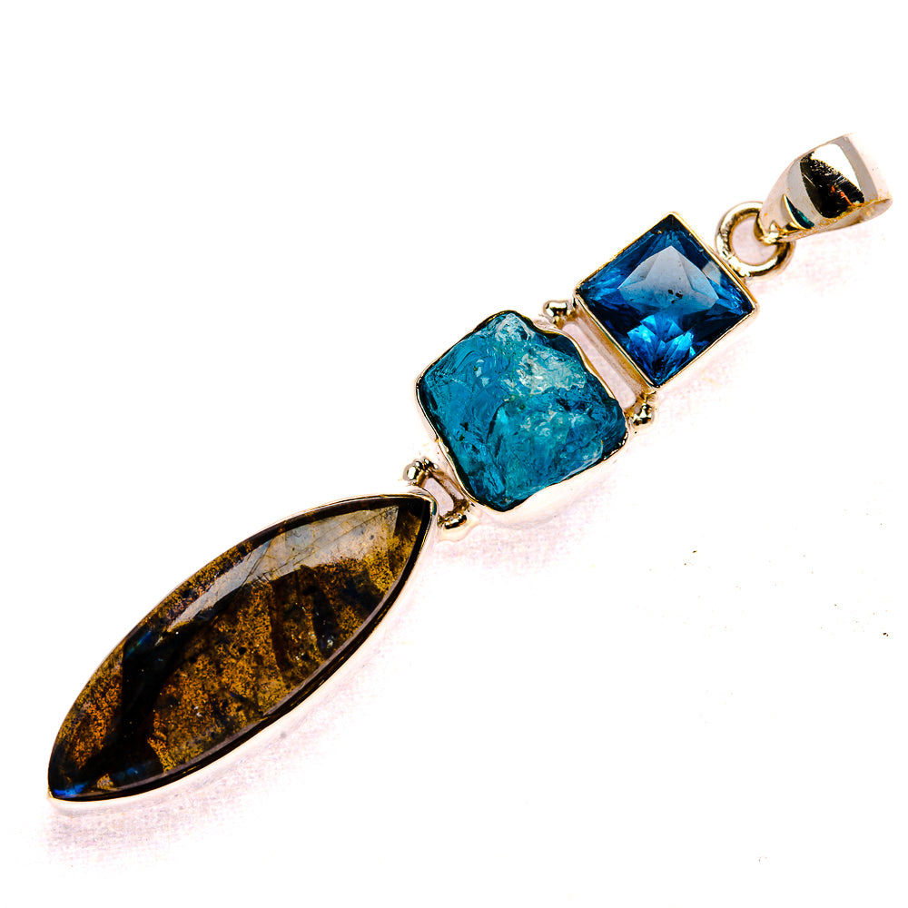Labradorite, Apatite, Blue Topaz Pendant 2 1/2" (925 Sterling Silver) PD37948
