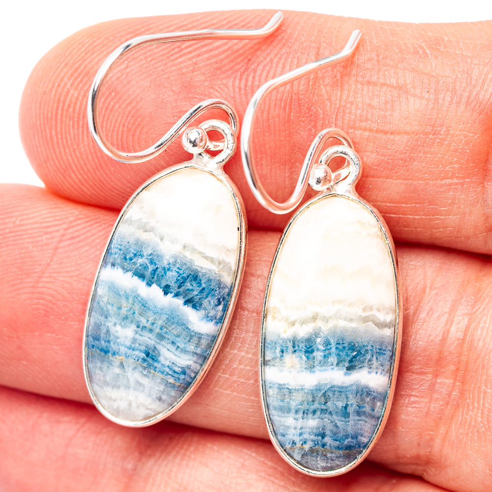 Blue Scheelite Earrings 1 3/8" (.925 Sterling Silver)