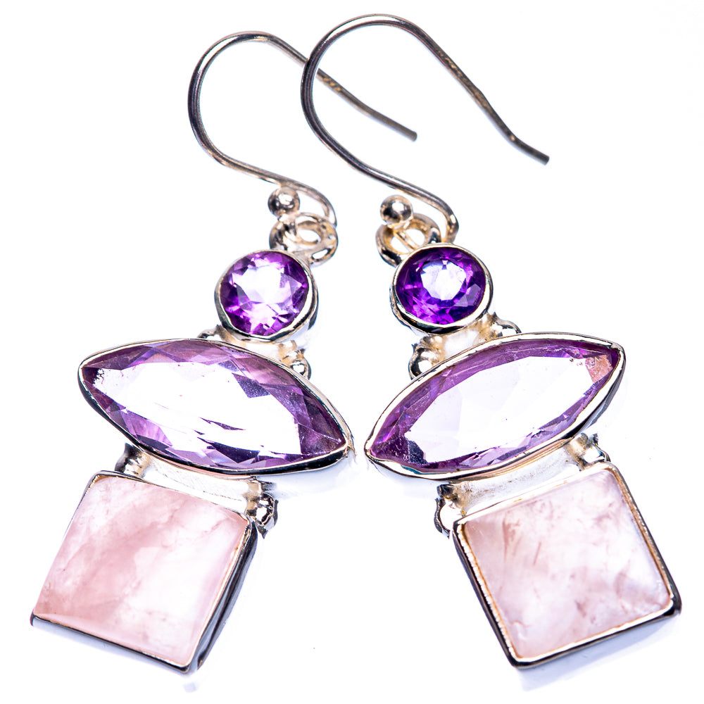 Rose Quartz, Amethyst Earrings 1 5/8" (925 Sterling Silver) E432718