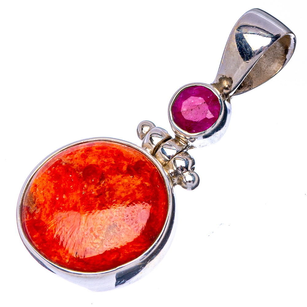 Sponge Coral, Ruby Pendant 1 1/4" (925 Sterling Silver) P41047