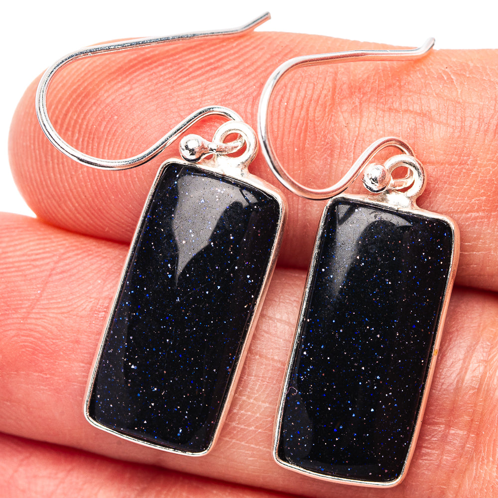 Blue Goldstone Earrings 1 3/8" (.925 Sterling Silver)