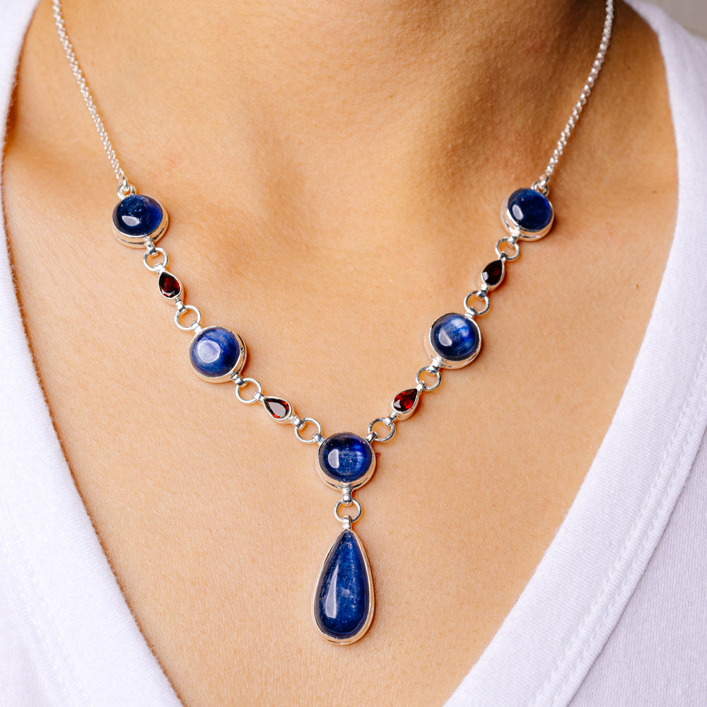 Kyanite Necklace 17 3/8 To 19 1/4" (925 Sterling Silver) N90107
