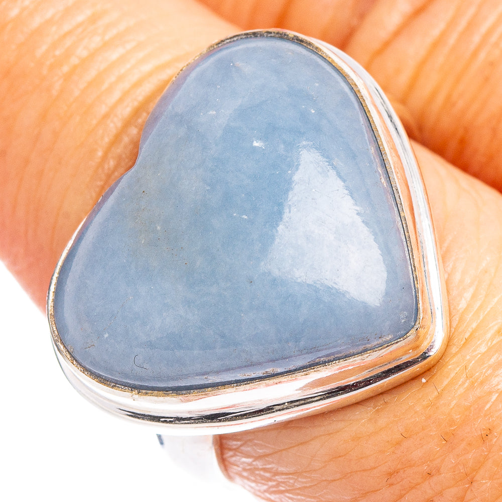 Angelite Heart Ring Size 8 (.925 Sterling Silver)