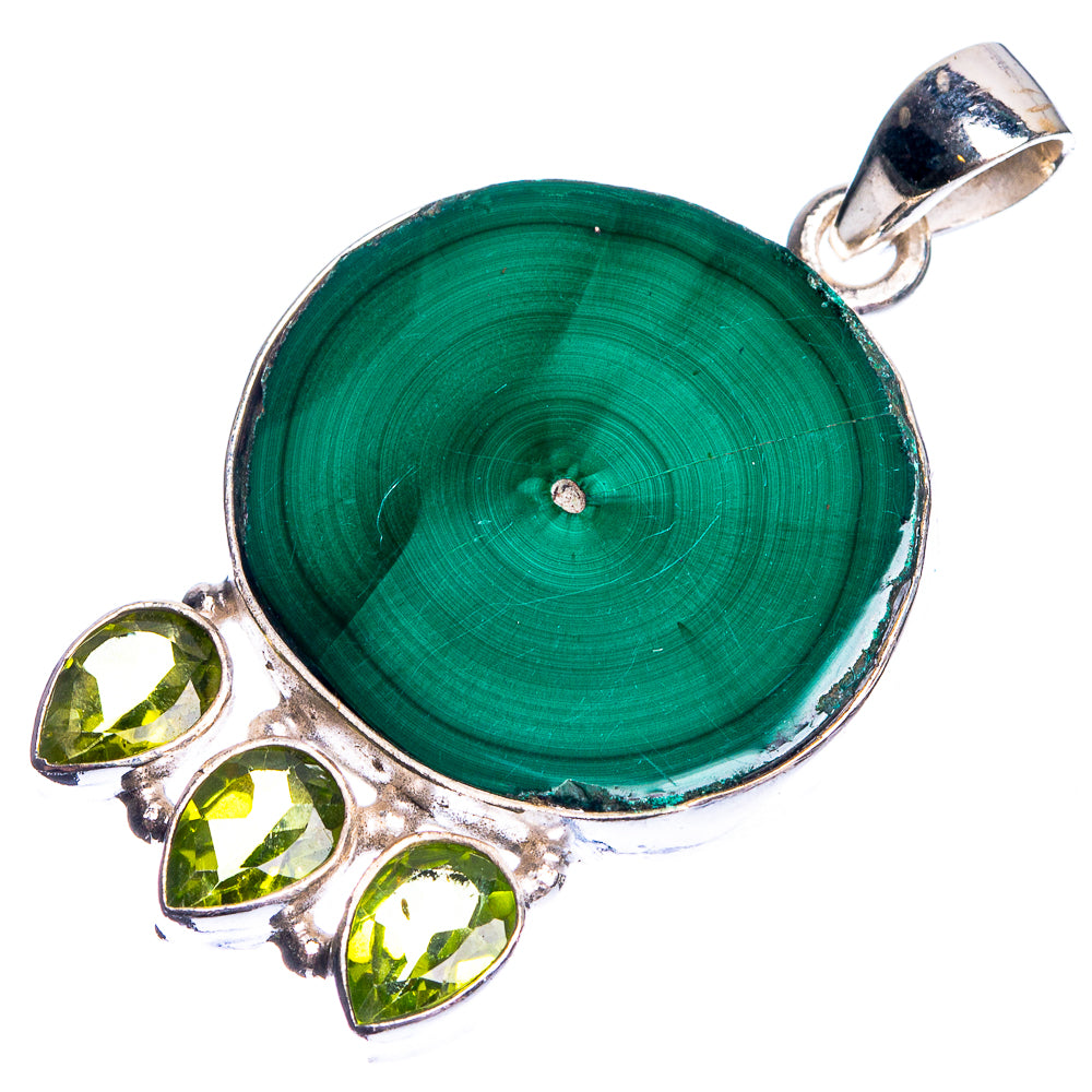 Malachite, Peridot 925 Sterling Silver Pendant 1 5/8"