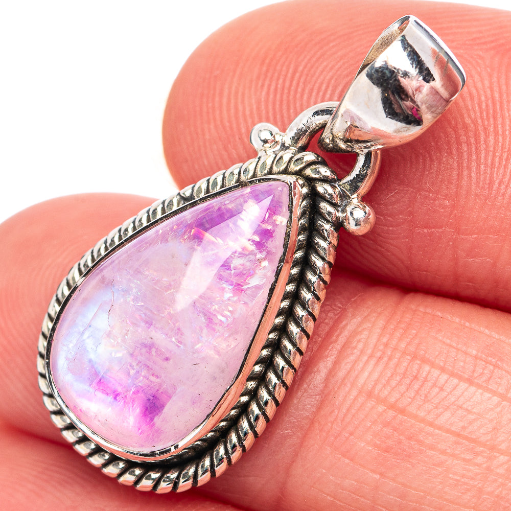 Pink Moonstone Pendant 1 1/8" (.925 Sterling Silver)