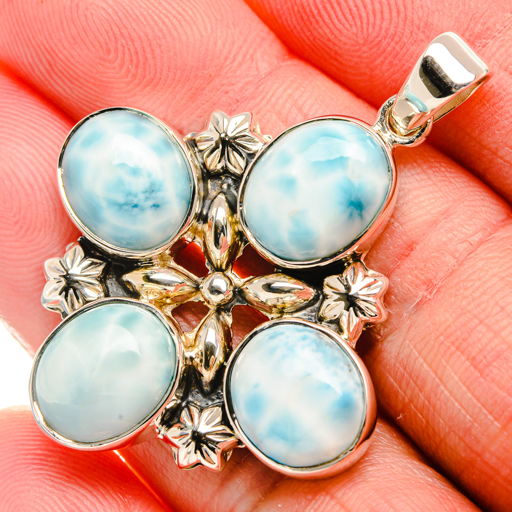 Signature Larimar 925 Sterling Silver Pendant 1 3/4" (925 Sterling Silver) PD37813