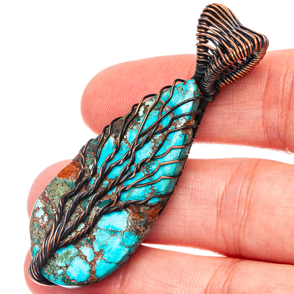 Turquoise Tree of Life Pendant 2 3/8" (Oxidized Copper)