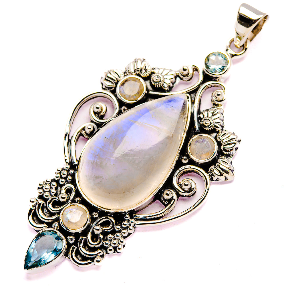 Signature Rainbow Moonstone, Blue Topaz Pendant 2 3/8" (925 Sterling Silver) PD37844