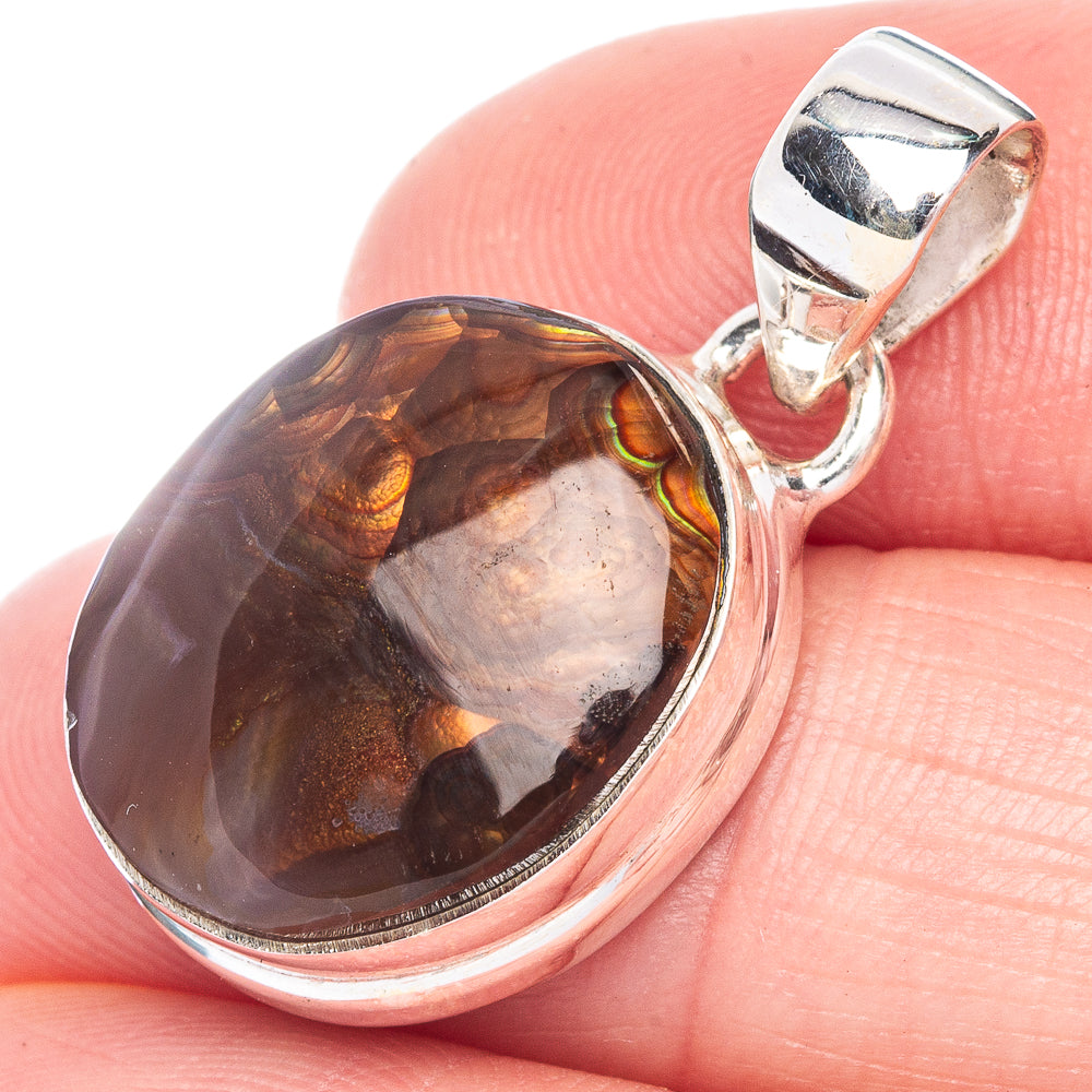 Rare Mexican Fire Agate Pendant 1 1/8" (925 Sterling Silver) P40627