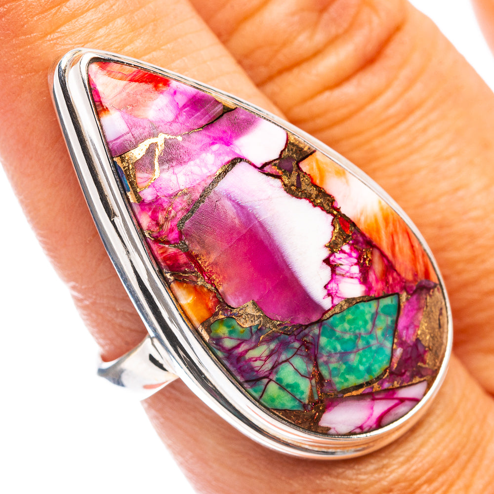 Premium Pink Dahlia Mohave Turquoise Ring Size 7.5 (.925 Sterling Silver)