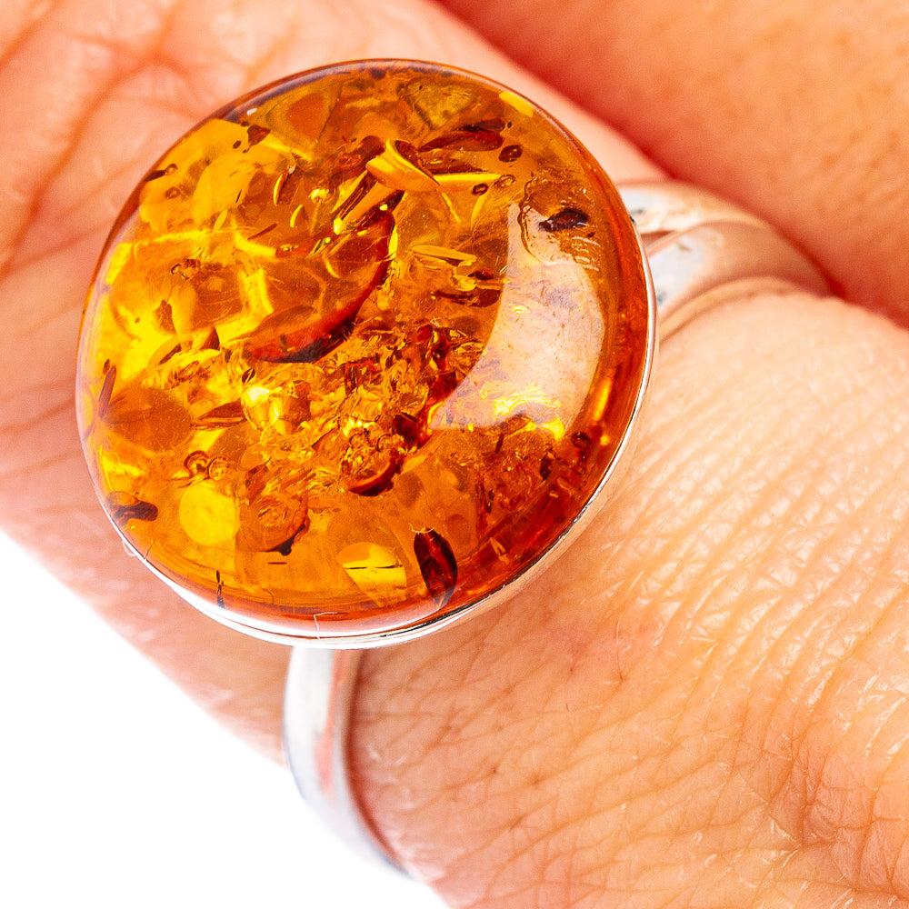Baltic Amber Ring Size 8 Adjustable (.925 Sterling Silver)