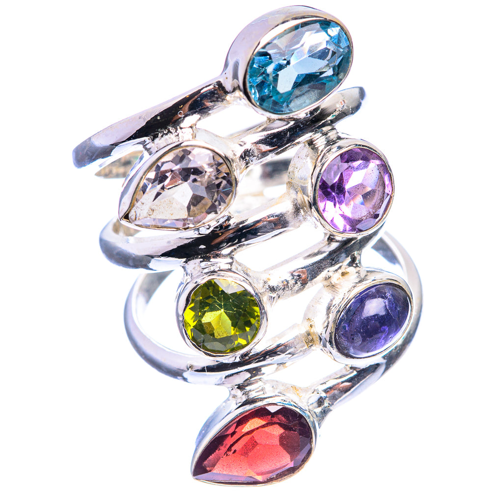Large Blue Topaz, Amethyst, White Quartz, Peridot, Tanzanite, Garnet Ring Size 6 (925 Sterling Silver) R143045