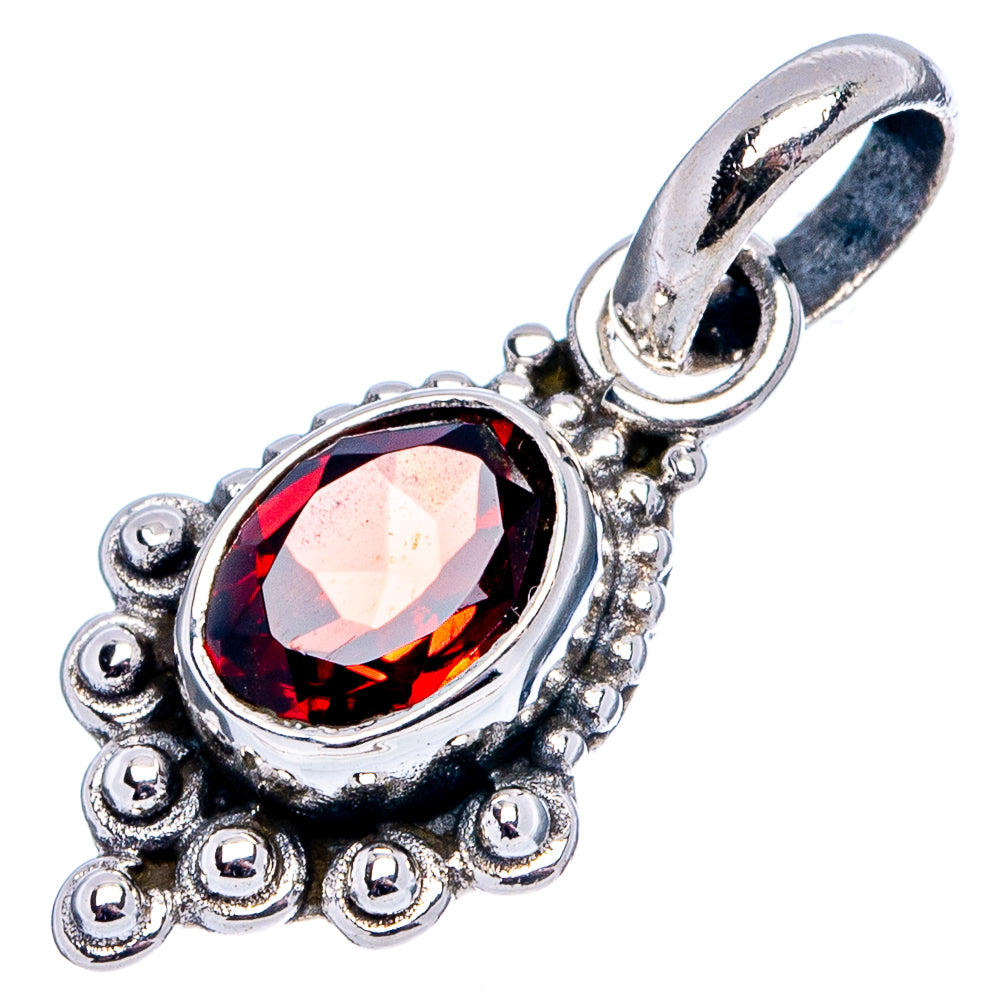 Garnet Dainty Pendant 1" (.925 Sterling Silver)