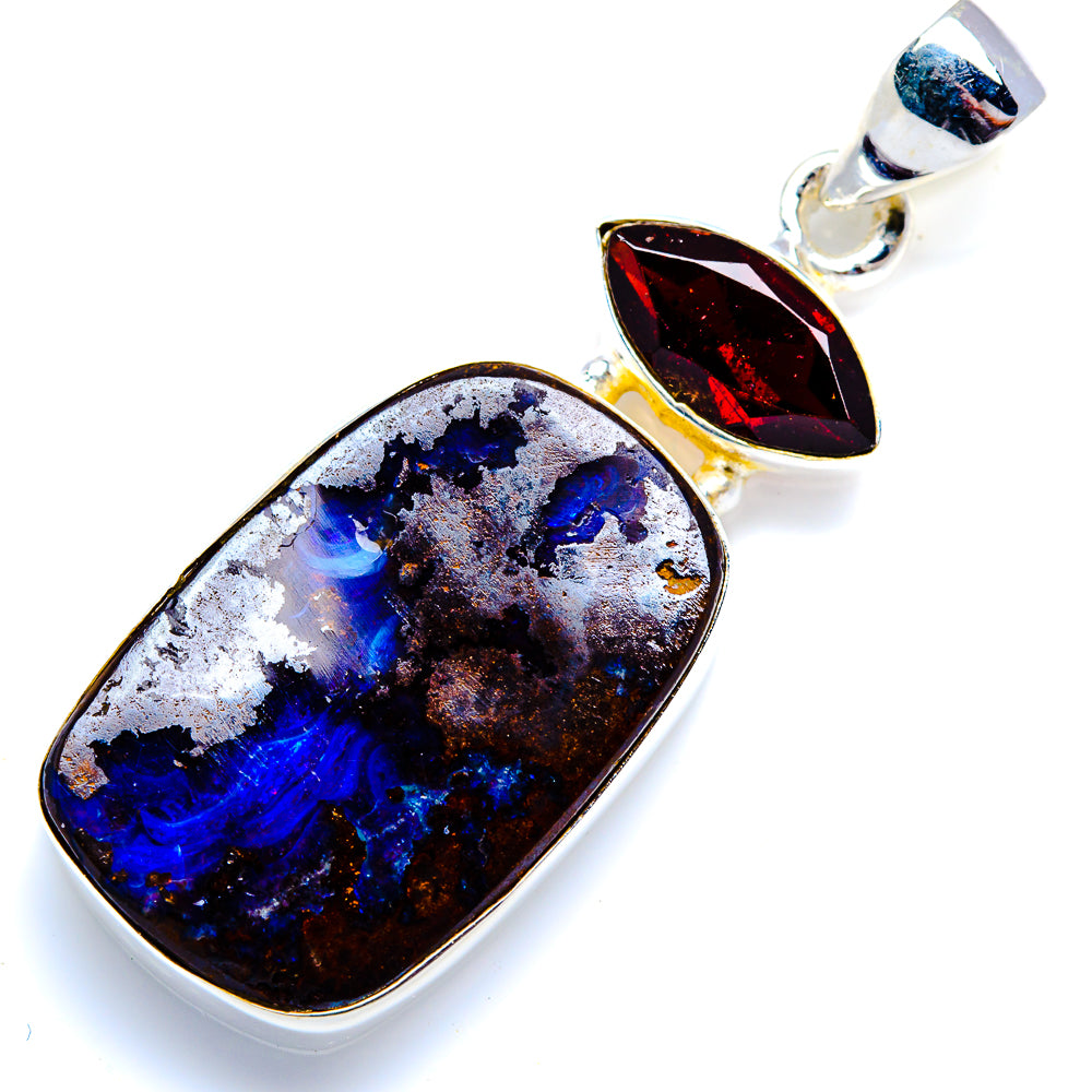 Boulder Opal, Garnet 925 Sterling Silver Pendant 1 3/4" (925 Sterling Silver) PD38324