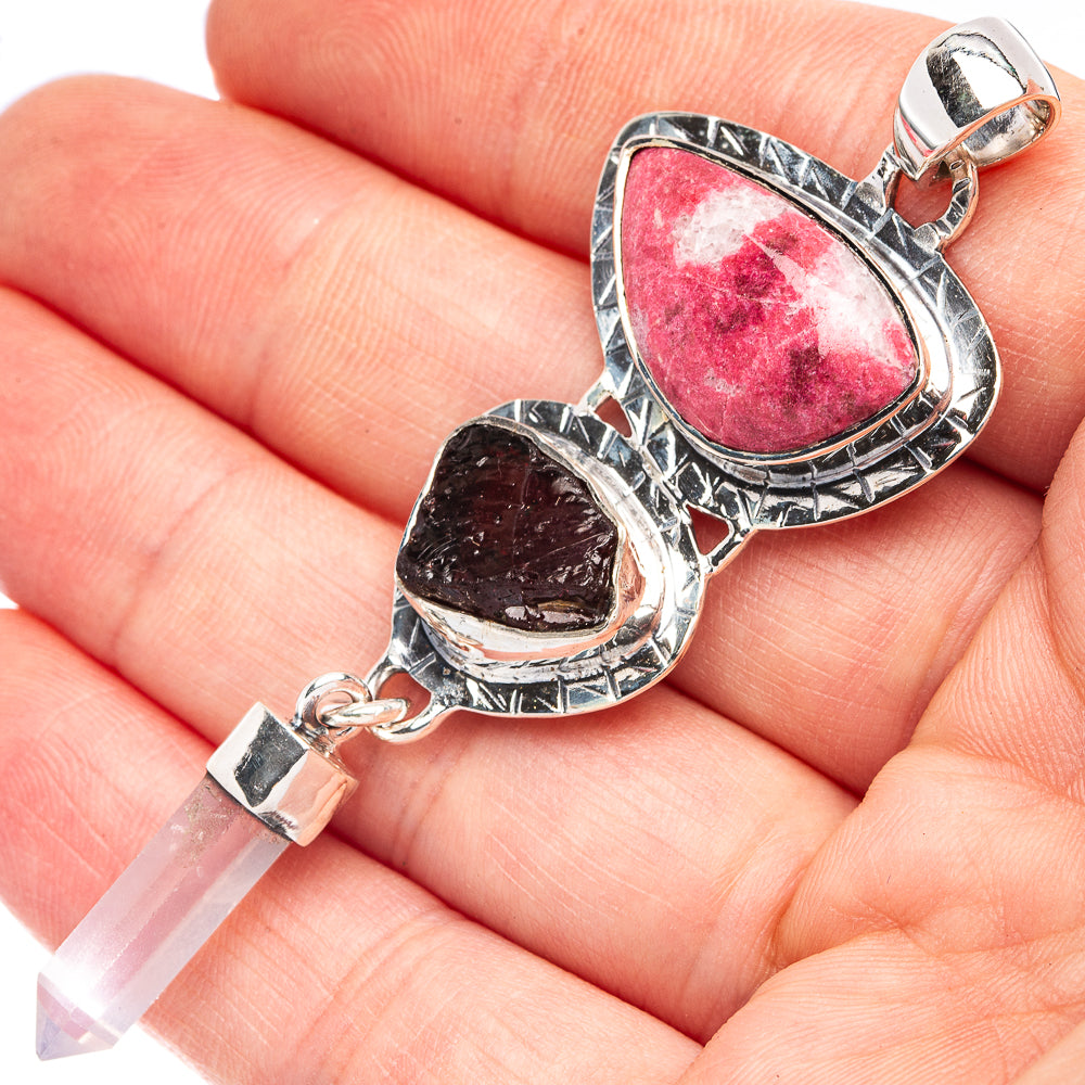 Large Pink Jasper, Garnet, Rose Quartz 925 Sterling Silver Pendant 2 7/8" (925 Sterling Silver) P43653