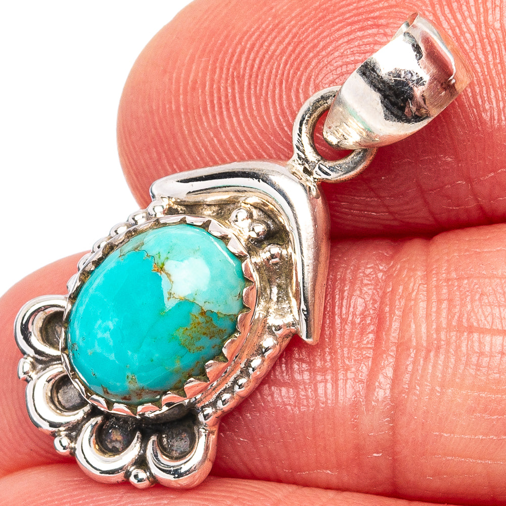 Kingman Turquoise Pendant 1 1/8" (.925 Sterling Silver)