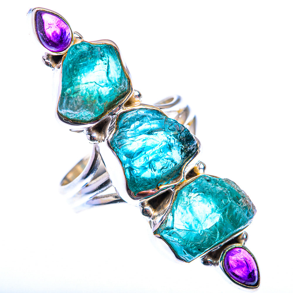 Large Raw Blue Fluorite, Amethyst Ring Size 9 (925 Sterling Silver) RING140246