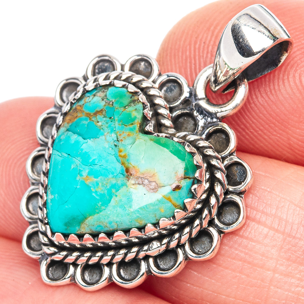 Rare Arizona Turquoise Heart 925 Sterling Silver Pendant 1 1/8" (925 Sterling Silver) P41950