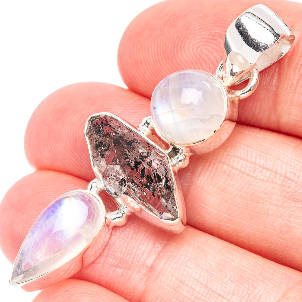 Herkimer Diamond, Rainbow Moonstone Pendant 1 7/8" (925 Sterling Silver) P44337