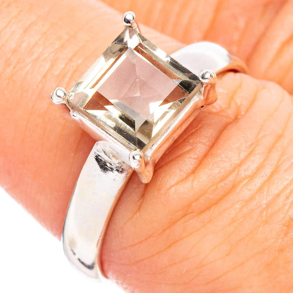 Faceted Green Amethyst Ring Size 8 (.925 Sterling Silver)