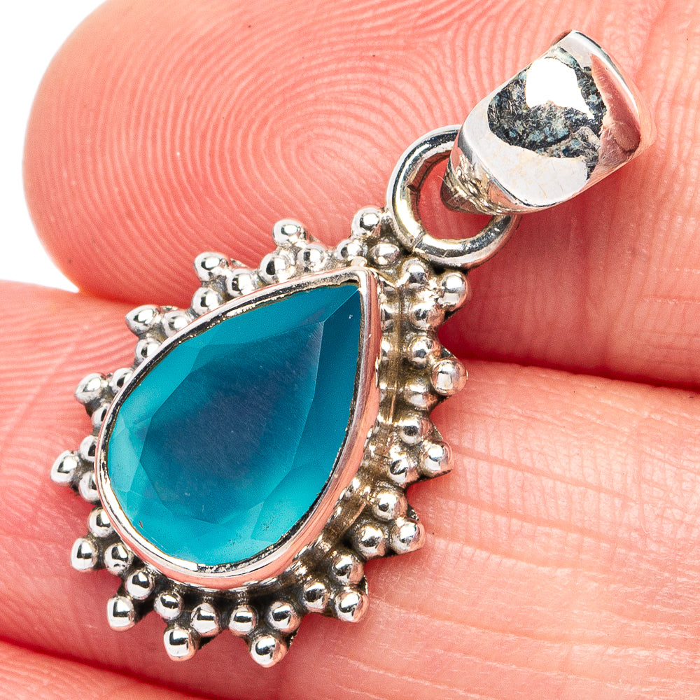 Aqua Chalcedony Pendant 1 1/8" (925 Sterling Silver) P45444