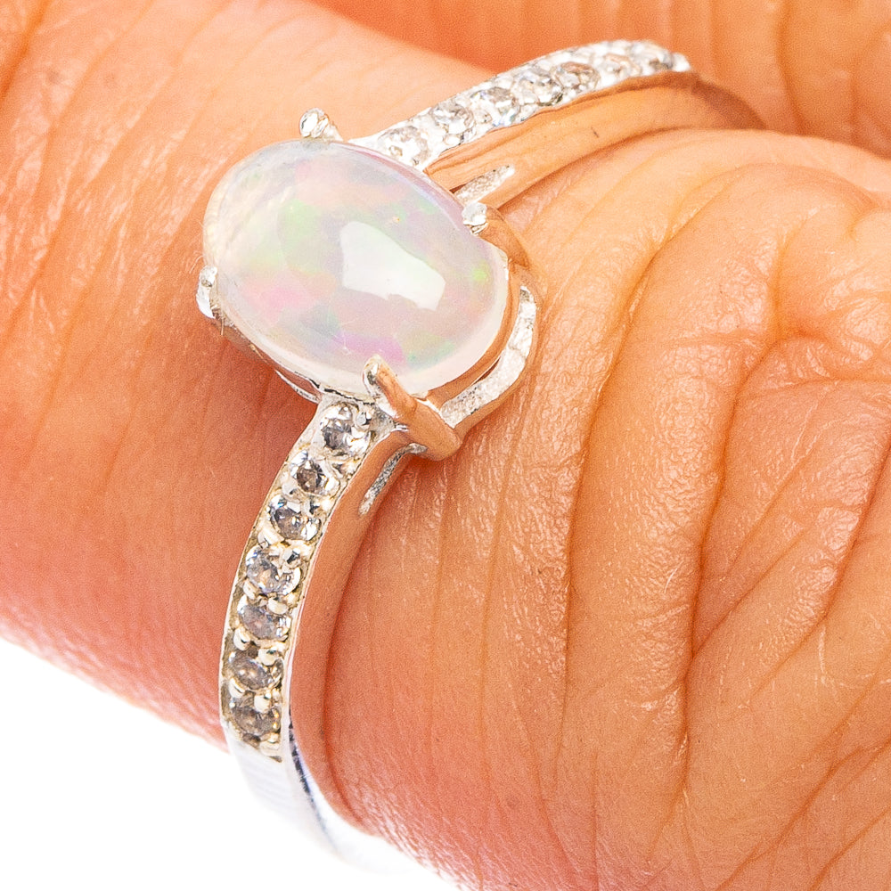Value Ethiopian Opal, Cubic Zirconia Ring Size 6 (.925 Sterling Silver)