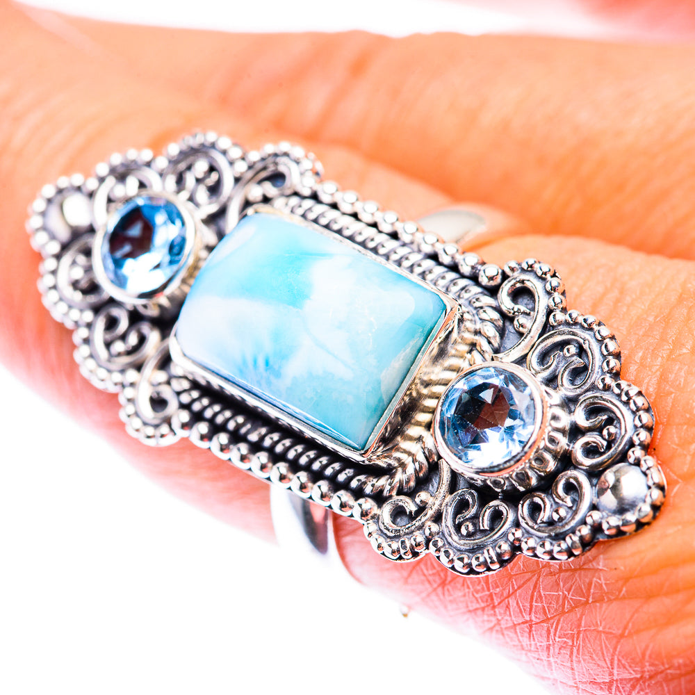 Large Larimar, Blue Topaz Ring Size 8 (925 Sterling Silver) RING140245