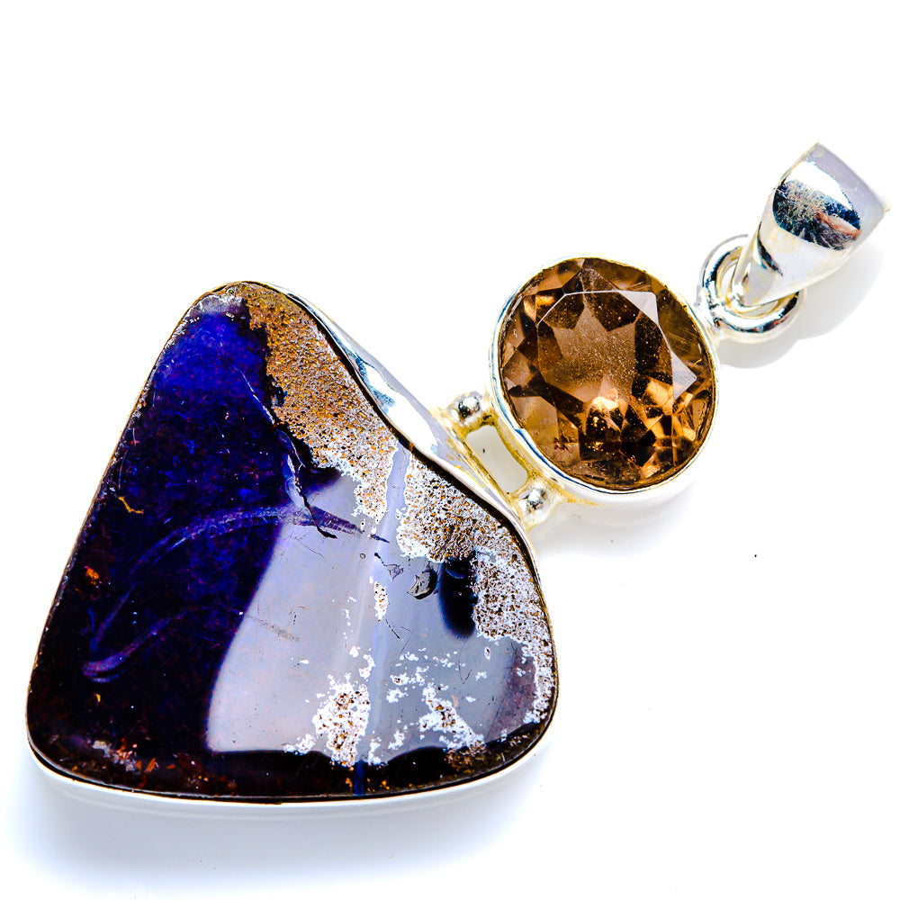 Boulder Opal, Smoky Quartz 925 Sterling Silver Pendant 2" (925 Sterling Silver) PD38436