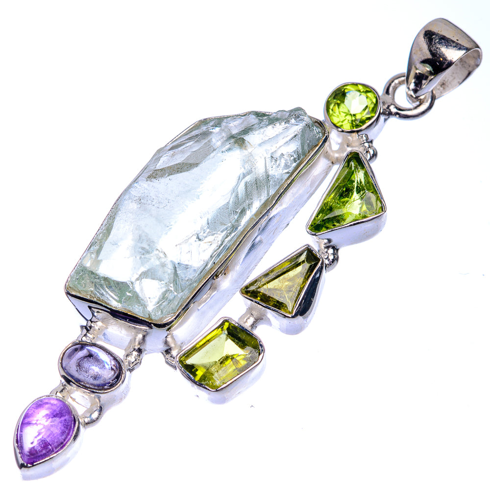 Rough Aquamarine, Peridot, Tanzanite, Amethyst Pendant 2 3/8" (925 Sterling Silver) P39705