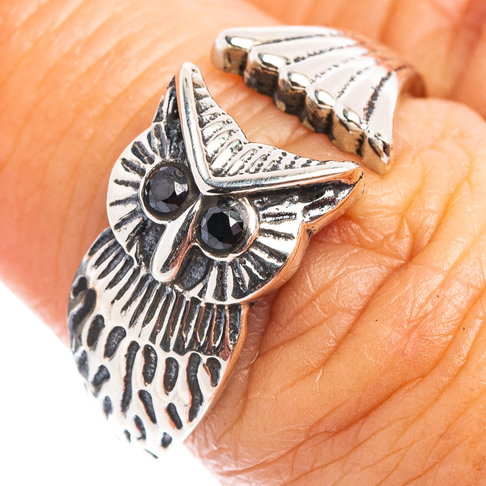 Blue Quartz Owl Dainty Ring Size 7 Adjustable (.925 Sterling Silver)