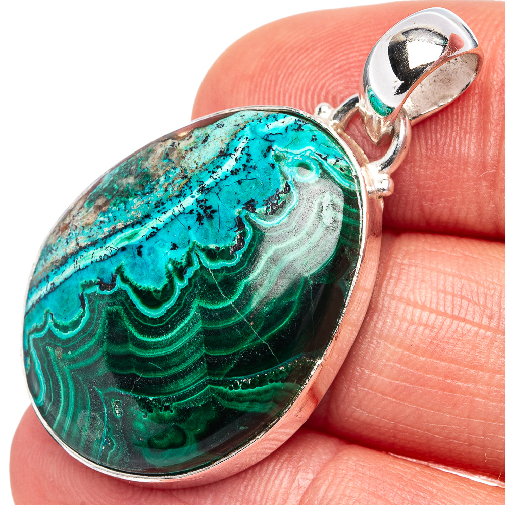 Malachite In Chrysocolla Pendant 1 1/2" (.925 Sterling Silver)