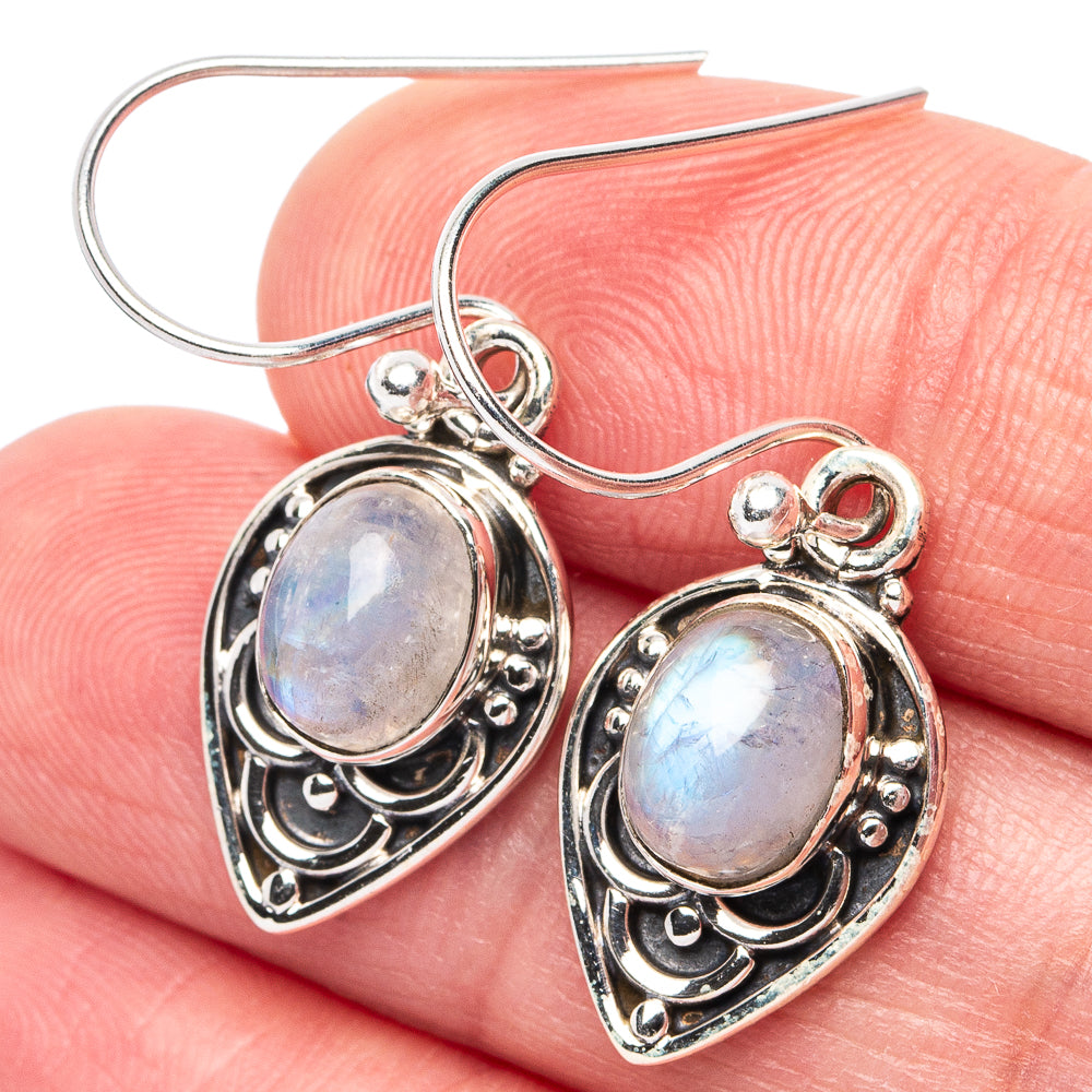 Rainbow Moonstone Earrings 1 1/4" (925 Sterling Silver) E2924