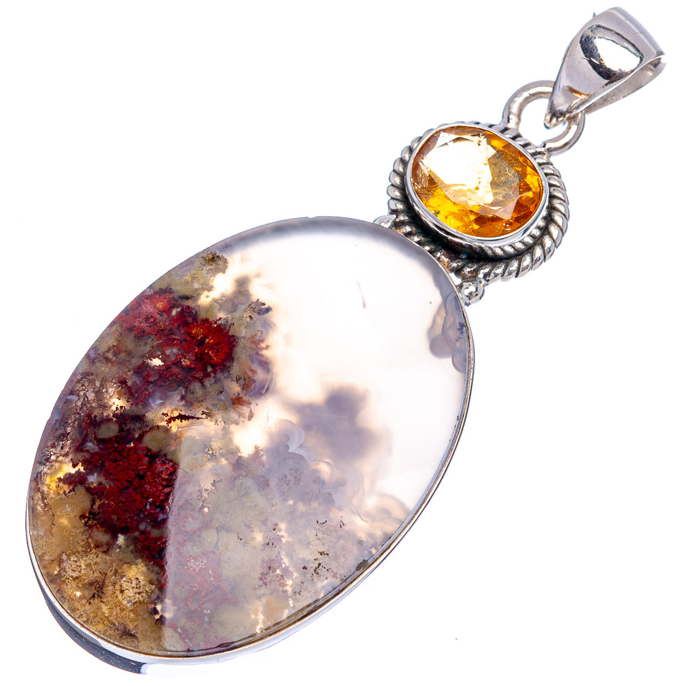 Premium Indonesian Plume Agate, Citrine Pendant 2 1/4" (.925 Sterling Silver)