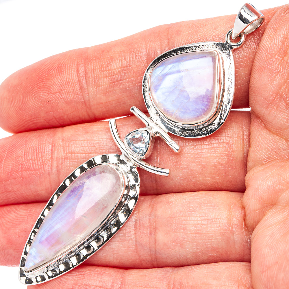 Signature Rainbow Moonstone, Blue Topaz Pendant 2 7/8" (.925 Sterling Silver)