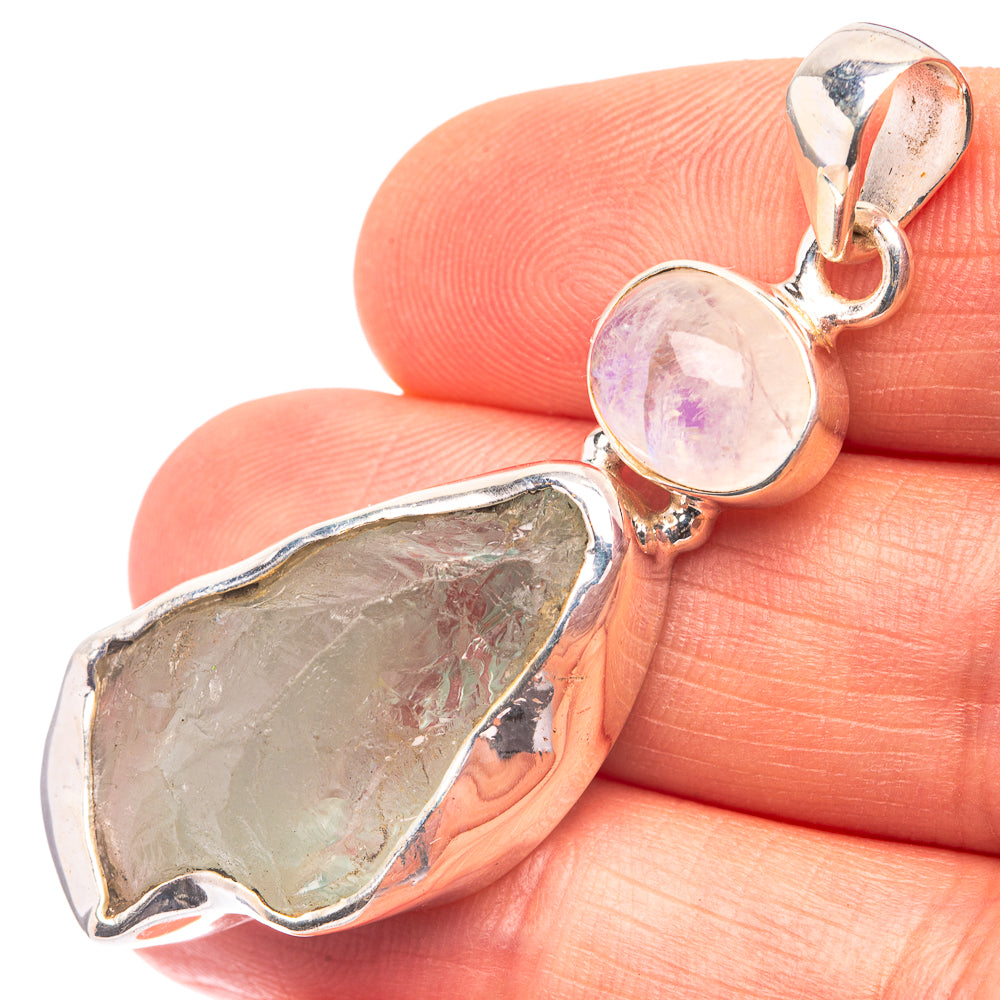 Raw Aquamarine, Rainbow Moonstone 925 Sterling Silver Pendant 2" (925 Sterling Silver) PD38602