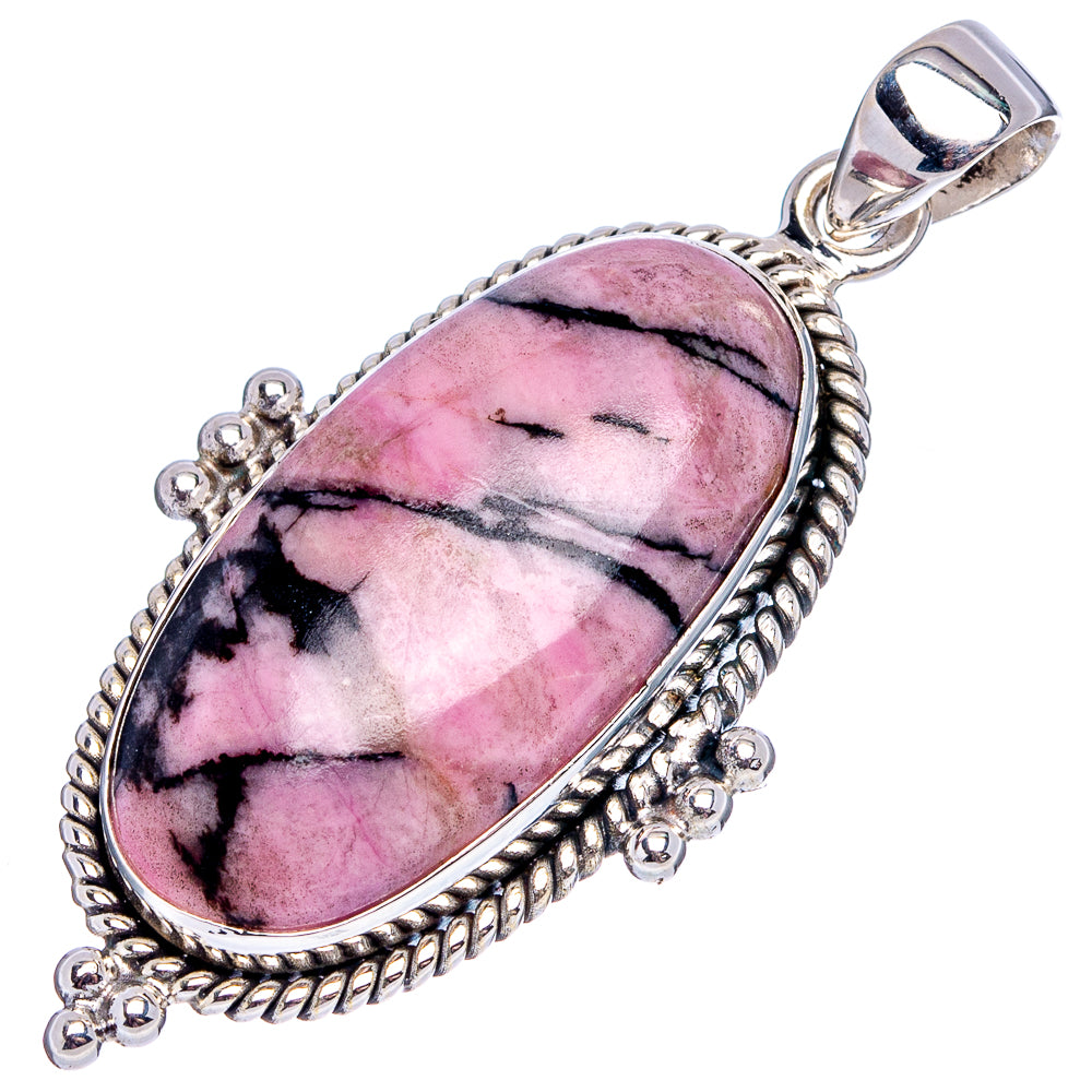 Premium Rhodonite Pendant 1 7/8" (.925 Sterling Silver)