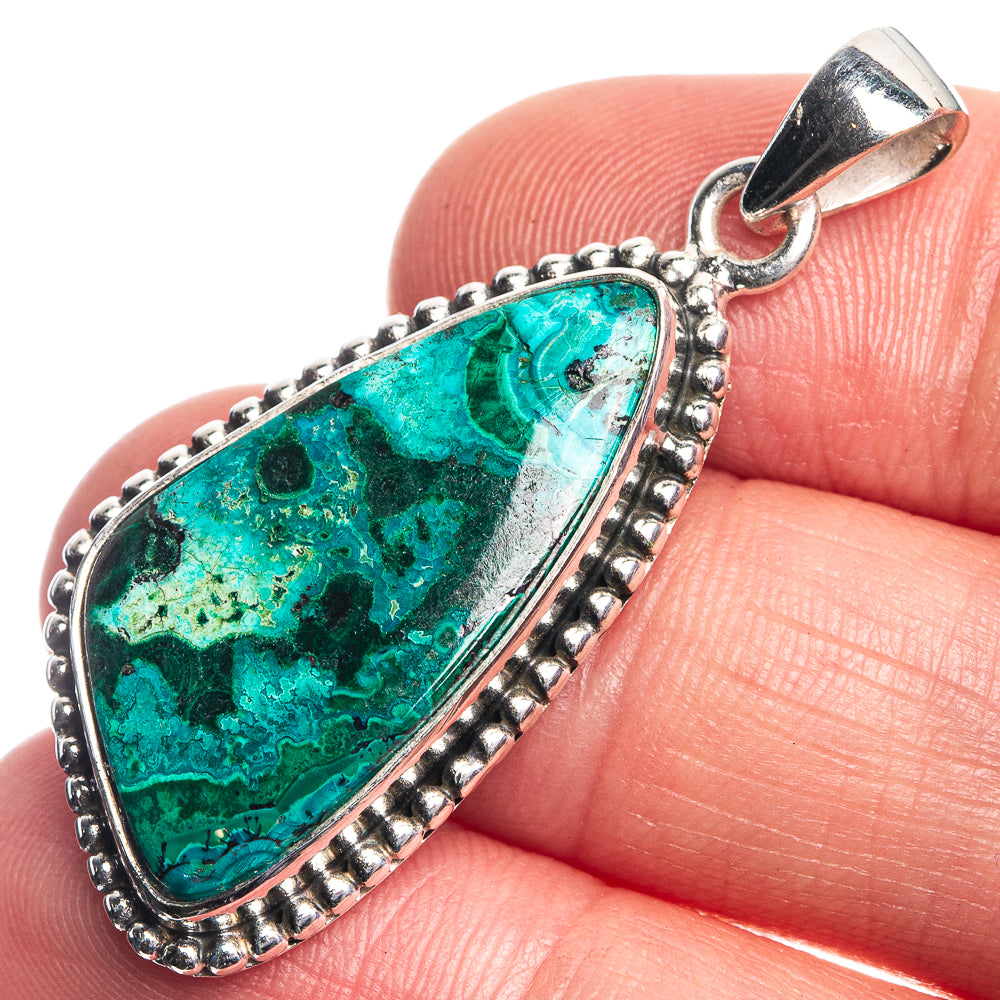 Malachite In Chrysocolla Pendant 1 5/8" (925 Sterling Silver) P39745