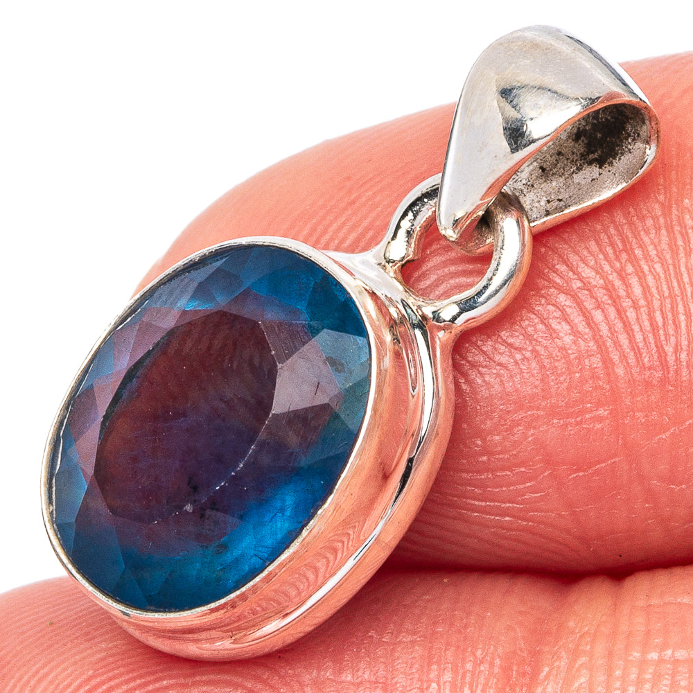 Rare Faceted Blue Fluorite Pendant 7/8" (925 Sterling Silver) P43019